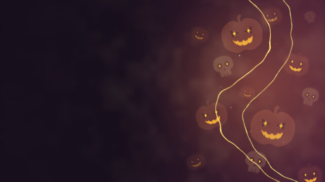 Halloween Pumpkin and Skull Background with Flowing Lights
