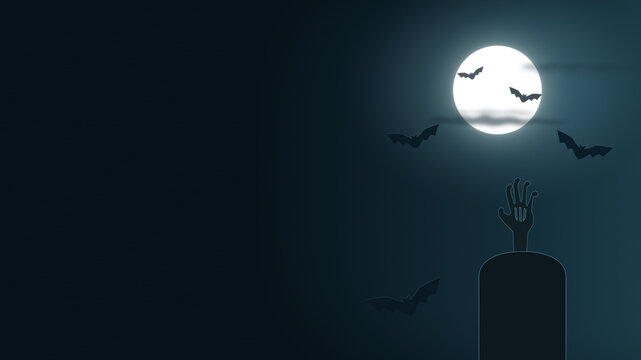 Halloween Moonlit Graveyard with Bats and Skeletal Hand