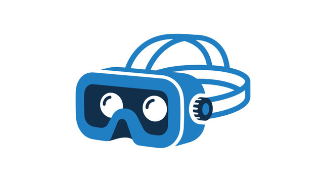 Blue virtual reality headset vector illustration graphic icon isolated on white background digital device