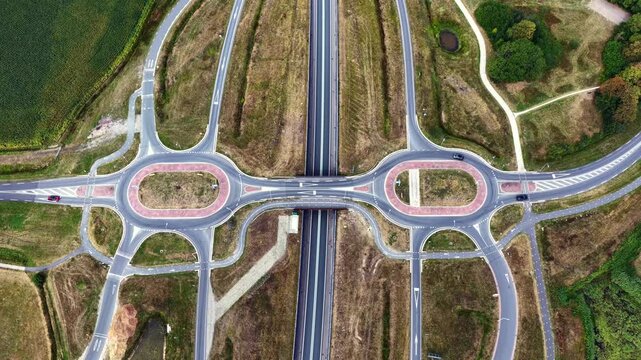 Aerial view of a dual roundabout in Oosterwolde, the Netherlands