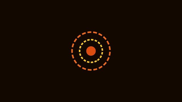 Minimalist loading spinner animation with concentric dashed circles and pulsing center point for digital interface