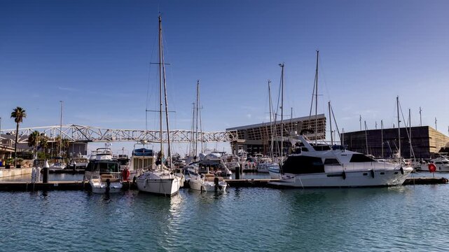 timelape shot of the port forum in barcelona spain