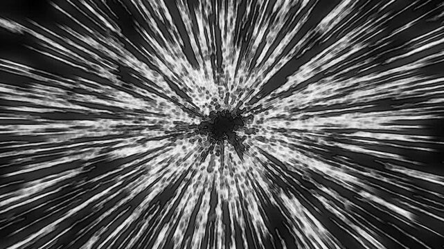Abstract Black And White Radial Speed Lines Comic Style Zoom Blur Hyperspace Jump Animation Background Seamless Loop Showing High Contrast Monochrome Fast Motion Vortex Energy Blast Cosmic Travel Effe