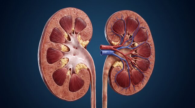 Human Kidney Cross Section Anatomy Medical 3D Illustration