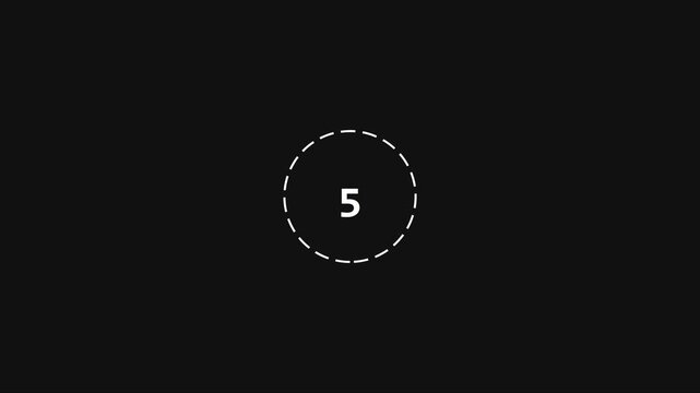 Minimalist countdown timer with number 5 in dashed circle on black background, five