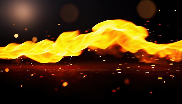 Fiery Abstract Wave of Flames and Sparks on Dark Background.