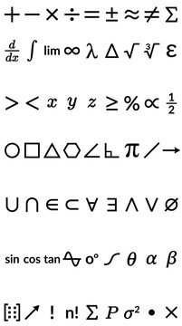 Collection of Mathematical Symbols and Formulas on Transparent Background