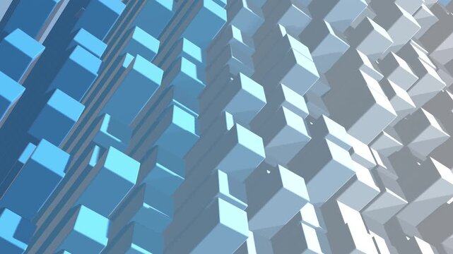 3D abstract blue white geometric cube grid gradient pattern background structure rendering.