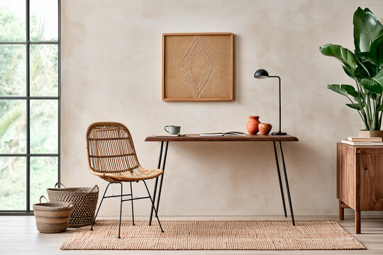 Afrohemian Home Office with African Textiles and Natural Bohemian Decor