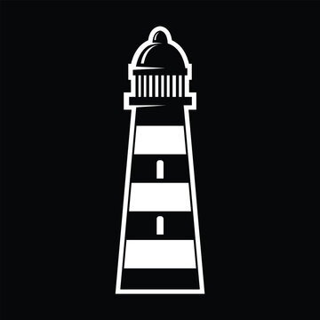 Flat vector illustration of a striped nautical lighthouse tower.