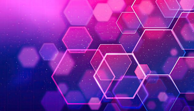 Abstract Hexagonal Geometric Pattern with Purple and Pink Bokeh Lights.