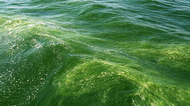 Close up of green algae covered water surface