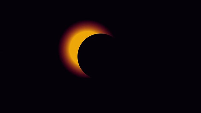 Total solar eclipse animation, glowing sun corona and moon silhouette, astronomical phenomenon background