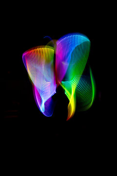 Colorful LED light painting with vibrant wave patterns