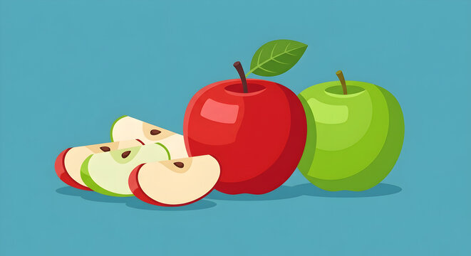 Fresh Red and Green Apples Vector Illustration with Slices and Seeds