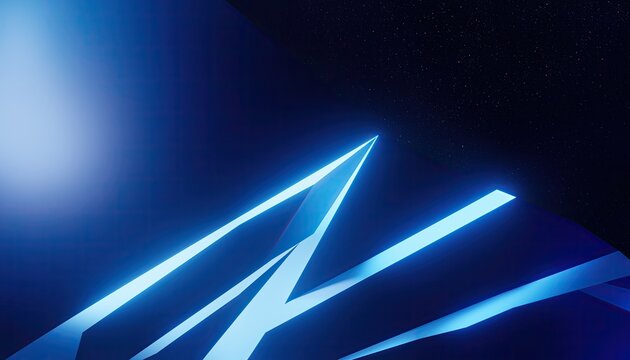 Abstract Blue Neon Light Streaks on Dark Background.