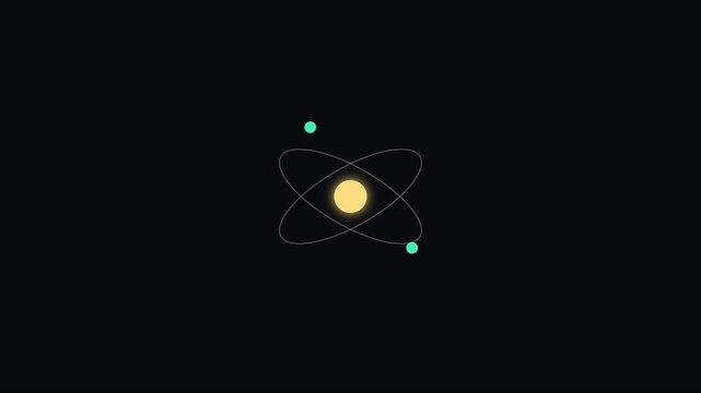 Minimalist atom model animation: scientific orbiting electrons and nucleus motion for physics, education, and technology concepts