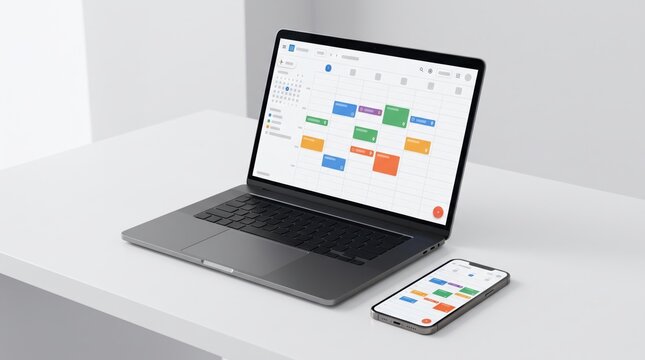 Laptop and smartphone showing a digital calendar planner