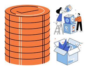 People organizing data blocks and database storage vector illustration. Workflow, project management, information structure, business organization, digital storage, problem solving. Team sorting © Dmytro