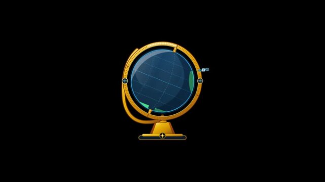 Stylized flat design animation of a rotating earth globe with an orbiting satellite and path markers on a black background, symbolizing global connectivity, space exploration, and communications.