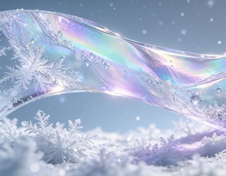 雪の結晶を含む虹色の透明な帯の美容背景