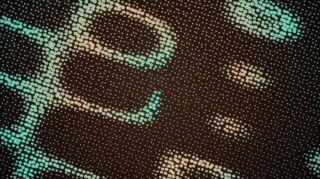 Digital characters cascade downward across a dark textured background symbols digits numeric code data stream flow movement abstract