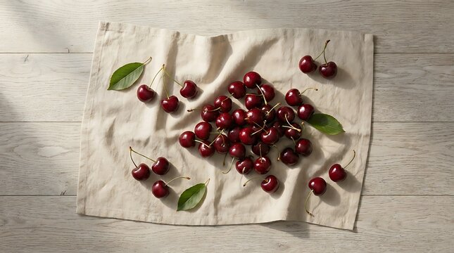 Fresh organic bing cherries in wooden bowl on rustic farmhouse. bing cherries