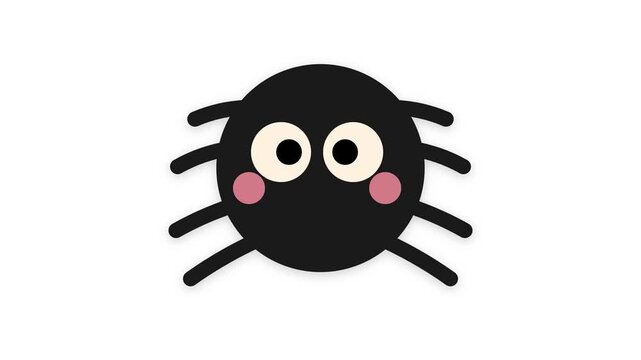 Cute cartoon black spider with big eyes and pink cheeks.