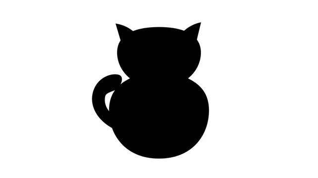 Simple Black Silhouette of a Sitting Cat Facing Forward.