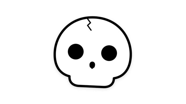 Simple cartoon skull with a crack on its head.