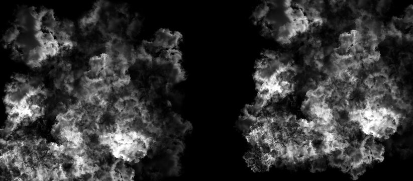 White smoke plumes against black background offering versatile texture for visual design overlays.