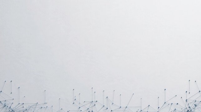 Minimalist digital network structure composed of tiny blue dots and thin connecting lines forming abstract tech patterns along the bottom edge