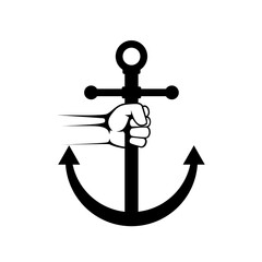 Hand holding ship anchor icon isolated on white background © sljubisa