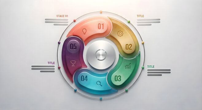 Circular diagram with numbered segments and icons on a white background