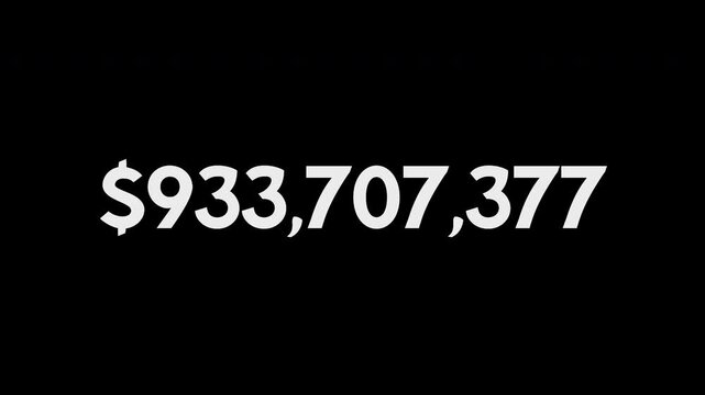 Dollar Counter 0 to 1 Billion (1B) USD Money Animation Transparent Background Alpha Channel