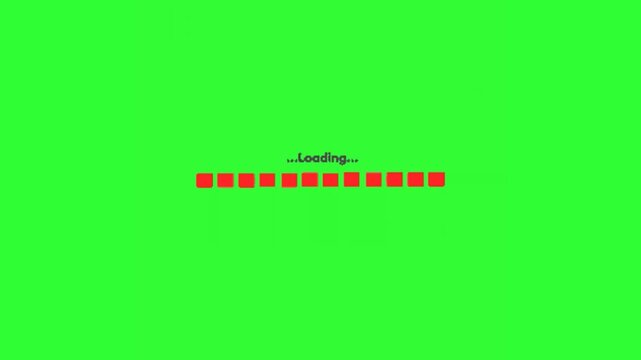 Animated loading progress bar with colorful segmented indicators on a bright green chroma key background, designed for web interfaces, mobile apps, video overlays, and digital motion graphics.
