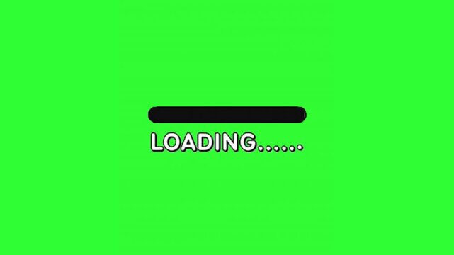Animated white loading progress bar with changing progress states and loading text on a green chroma key background, suitable for digital products, UI mockups, videos, and presentations.
