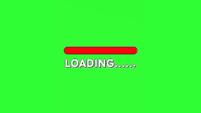 Animated red loading progress bar with dynamic completion movement on a green chroma key background, created for technology videos, app interfaces, websites, and motion graphic compositions.
