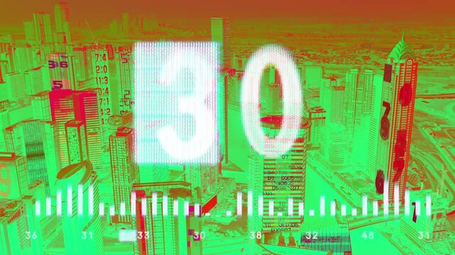 dubai cyberpunk city with overlayed code and data on the buildings