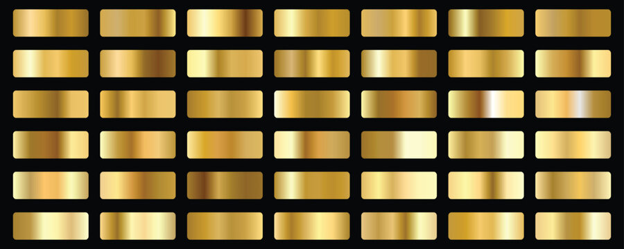 Unique Gold gradients swatches big set. Set of gold gradient vector palette for background template. Royal golden gradients. Vector EPS-10