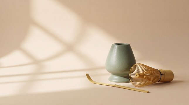 Ceramic matcha whisk holder on display for e-commerce sale promotion with copy space