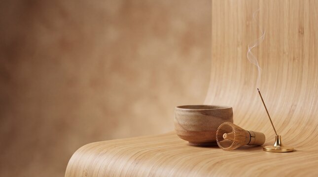 Commercial 3D e-commerce promotion banner for sandstone tea set incense with copy space