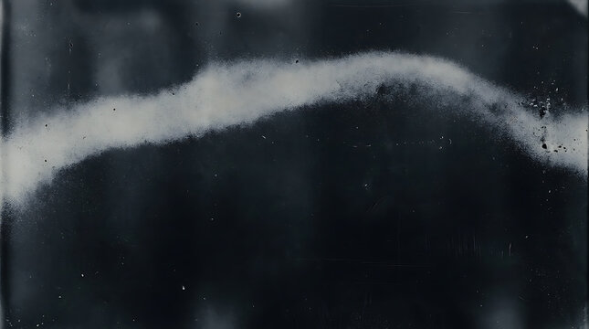 Abstract dark background with silver light wave and grainy film texture overlay effect.