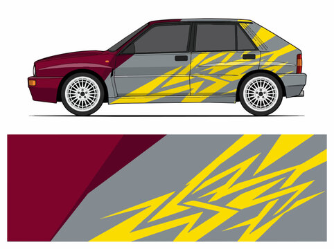 Classic hatchback car with lightning decal design illustration