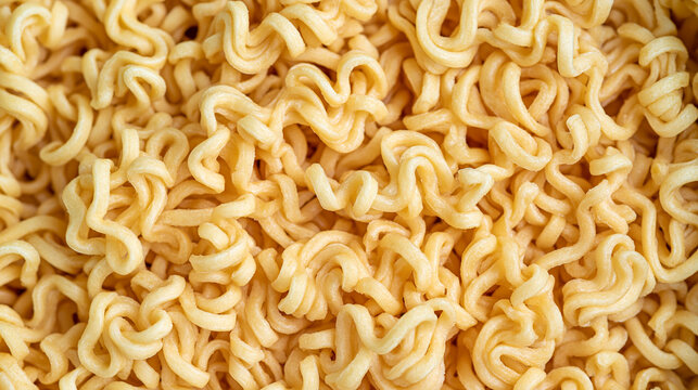 Macro close up of dry curly instant noodles
