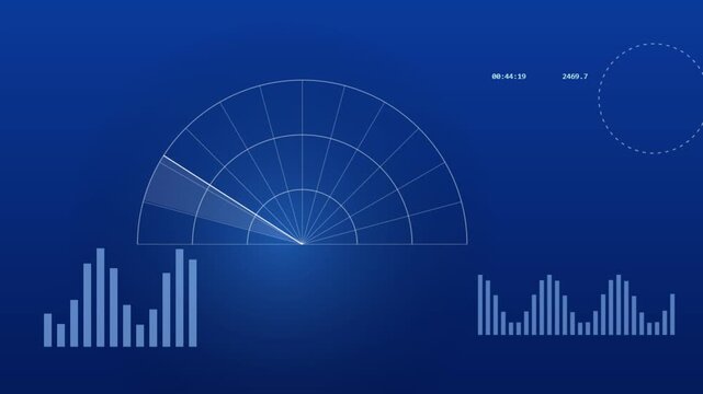 Radar screen interface displaying dynamic scanning motion graphics with digital bar charts and technical HUD data elements video clip