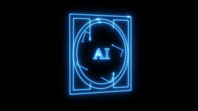 Digital artificial intelligence revolution elements logo with symbol animation on a black background.