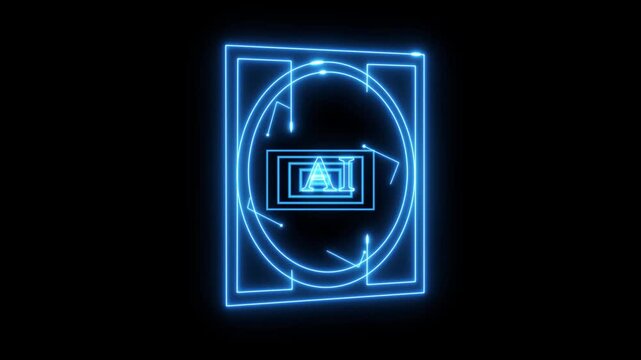 Digital artificial intelligence revolution elements logo with symbol animation on a black background.