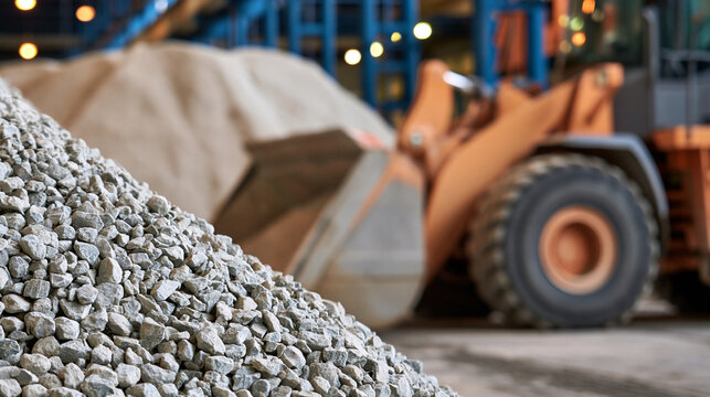 Yellow loader moving gravel at construction site
