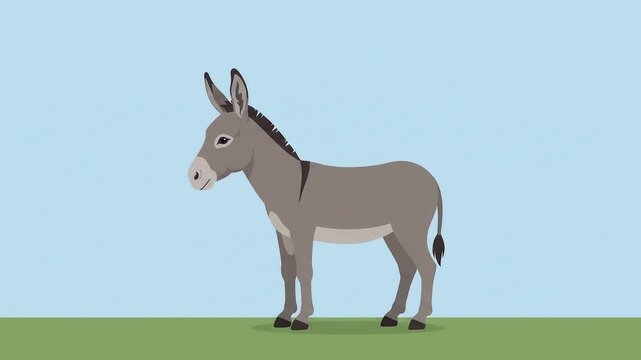 Calm Donkey Standing and Gently Moving, Simple 2D Colored Vector Animation